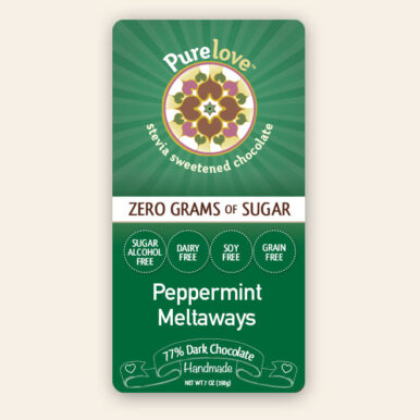 Peppermint Meltaways stevia chocolate label