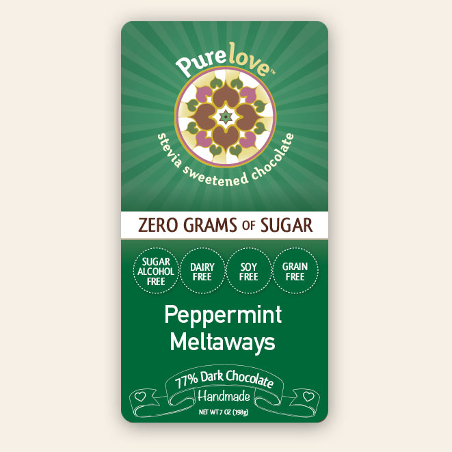 Peppermint Meltaways stevia chocolate label
